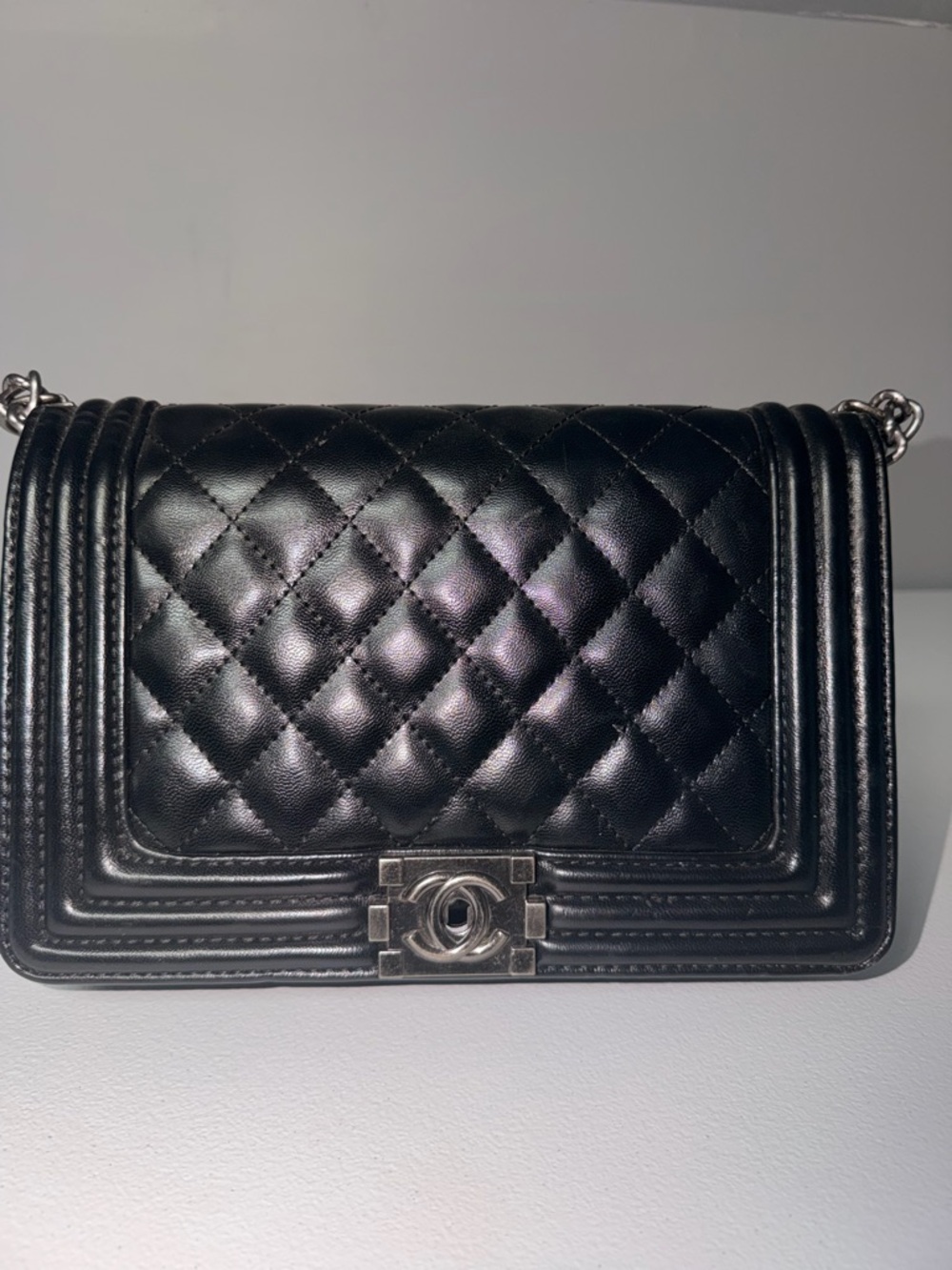 Chanel Inspired Black Quilted Boy Small Flap Crossbody Bag